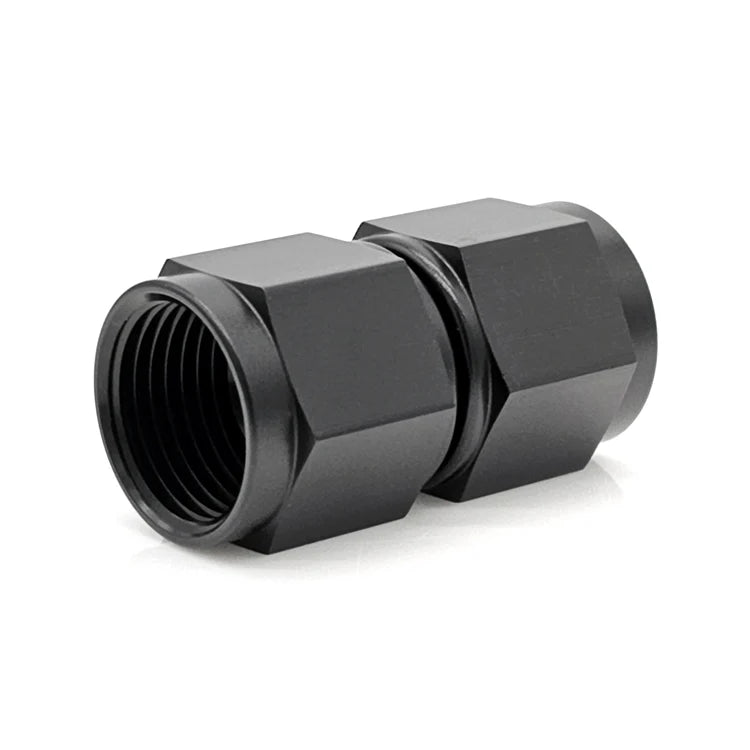 -16AN FEMALE AN FLARE UNION STRAIGHT ADAPTER, SWIVEL STYLE, BLACK HARD ANODIZED ALUMINUM