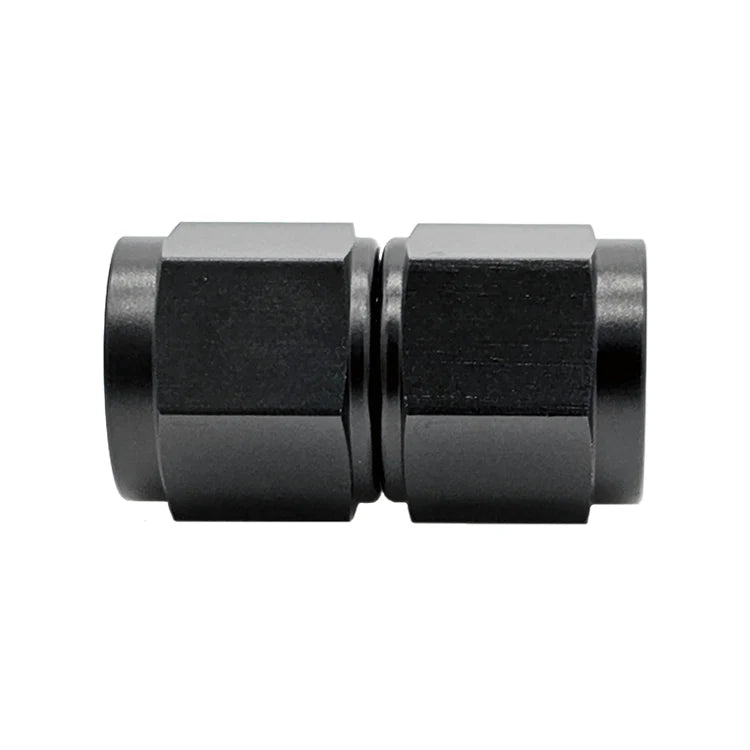 -12AN FEMALE AN FLARE UNION STRAIGHT ADAPTER, SWIVEL STYLE, BLACK HARD ANODIZED ALUMINUM